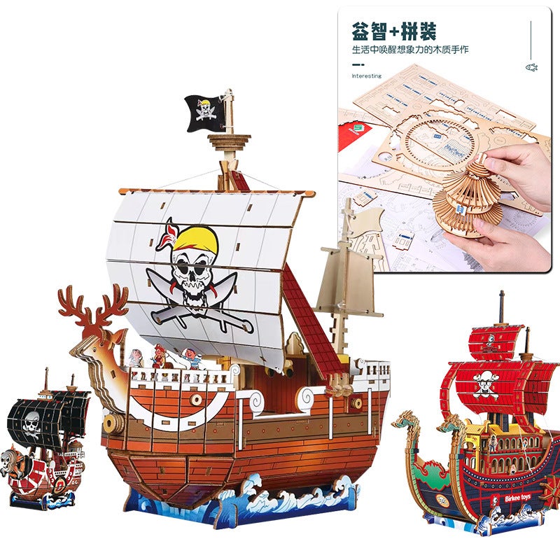 Wooden Ship Diy Assembled Model 3D Three-Dimensional Puzzle Children'S Handmade Entrepreneurship Puzzle Building Blocks Toys - Image 3